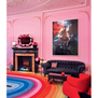 This bold pink living room with pops of red and blue is typical of the colourplay in Solange's design